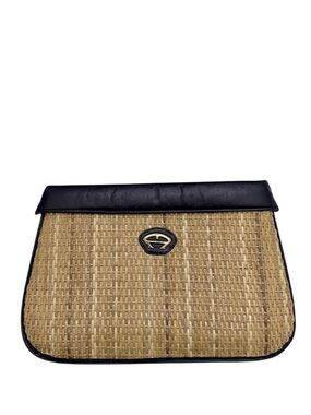 ETIENNE AIGNER - BLUE LEATHER TAN WICKER CLUTCH BAG POUCH